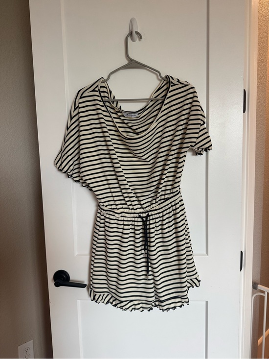Cupshe Pants - Cupshe Cream and Black Striped Short Sleeve Romper